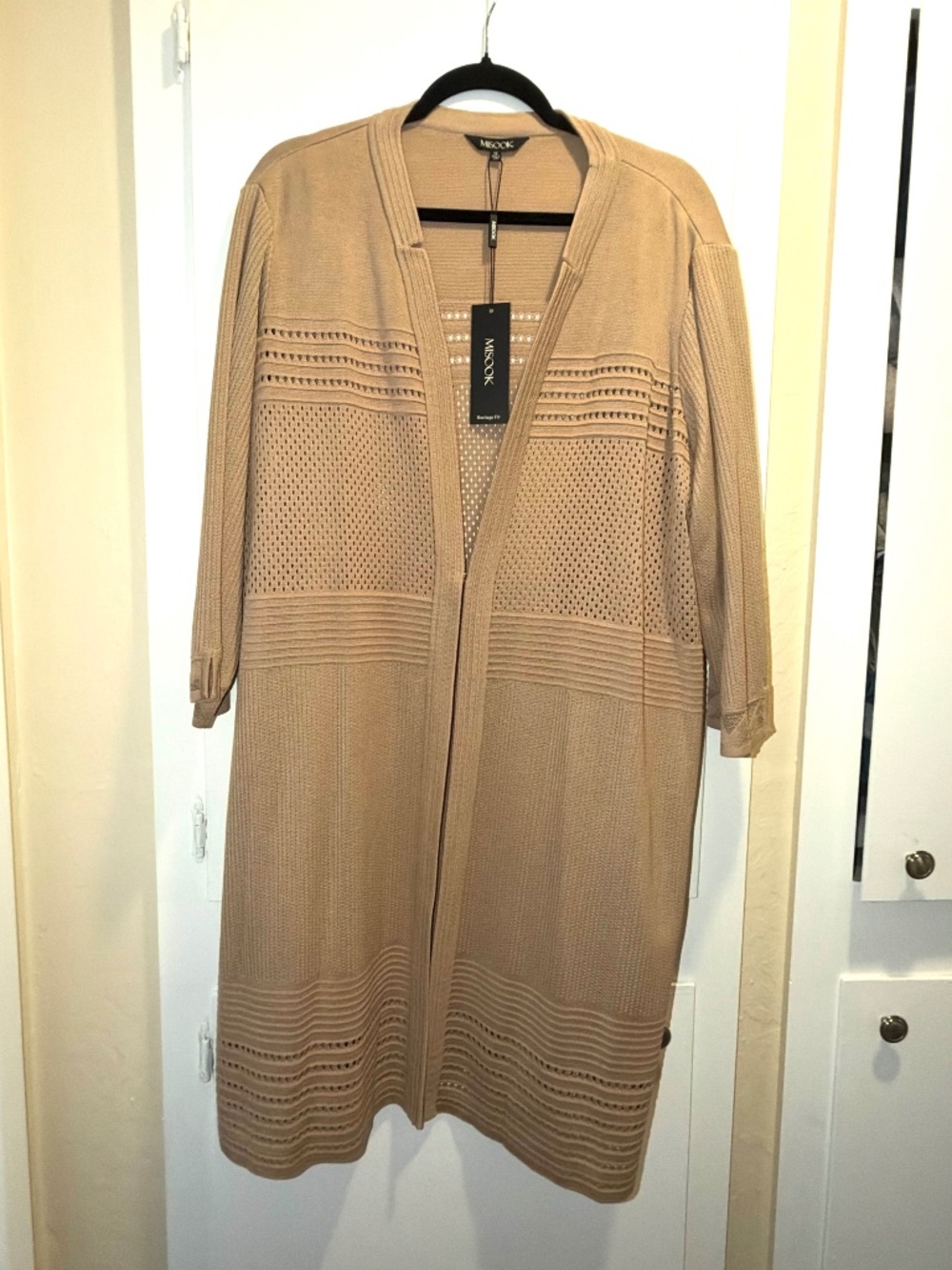 NWT Orig. $498 Misook Designer tan open weave accent Cardigan size 1X